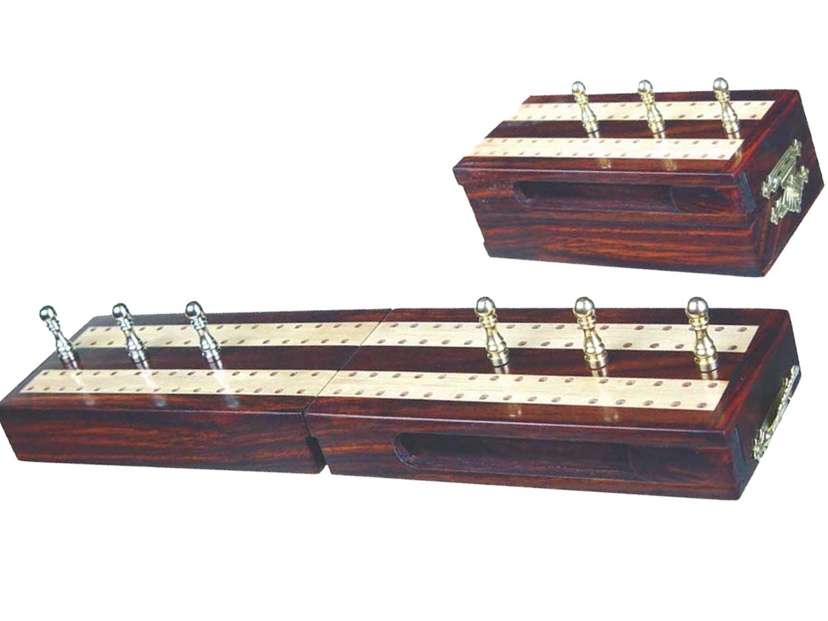 Regalia Travel Folding Cribbage Board in Rosewood / Maple 10" - 2 Tracks