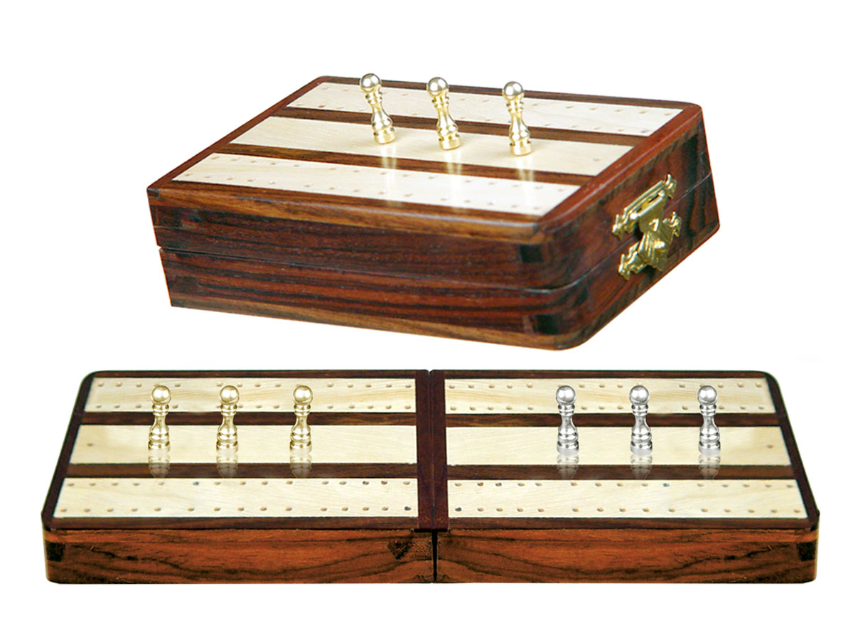 Regalia Folding Cribbage Board & Box in Rosewood / Maple 10" - 2 Tracks