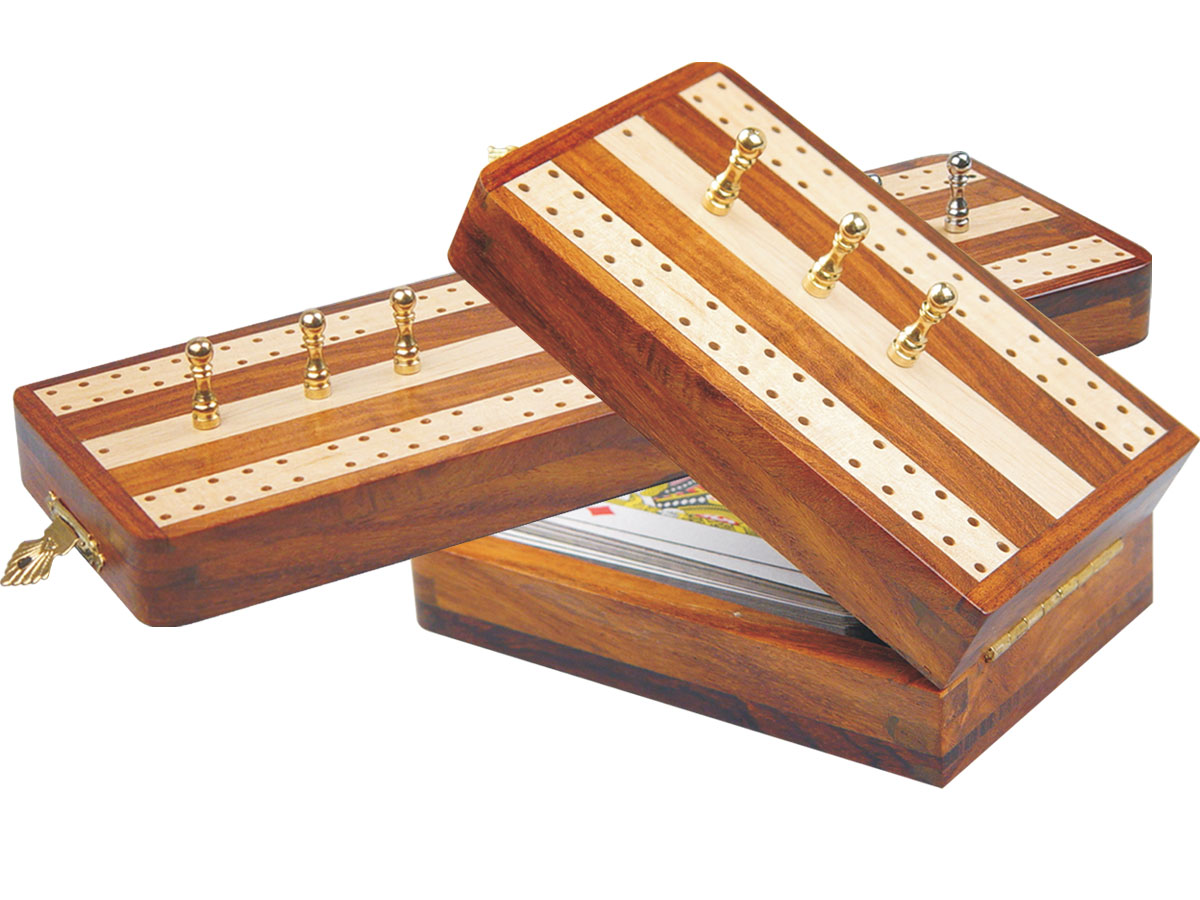 Regalia Folding Cribbage Board & Box in Golden Rosewood / Maple 10" - 2 Tracks