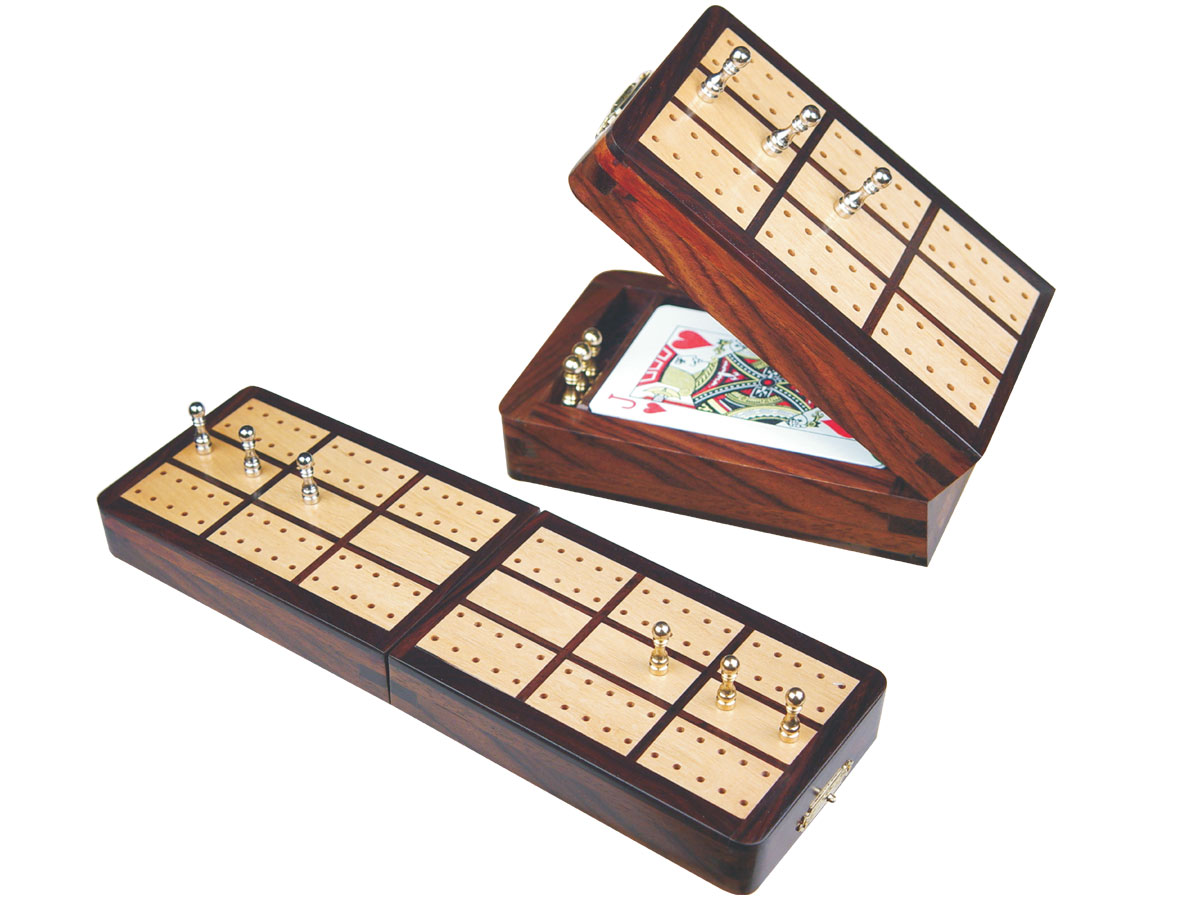 Imperial Folding Cribbage Board & Box in Rosewood / Maple 10" - 2 Tracks