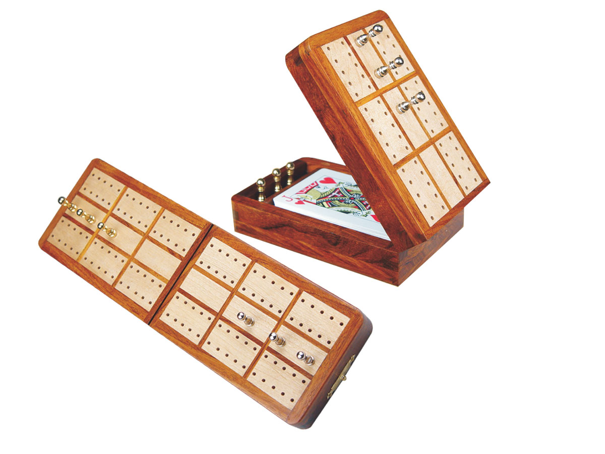 Imperial Folding Cribbage Board & Box in Golden Rosewood / Maple 10" - 2 Tracks