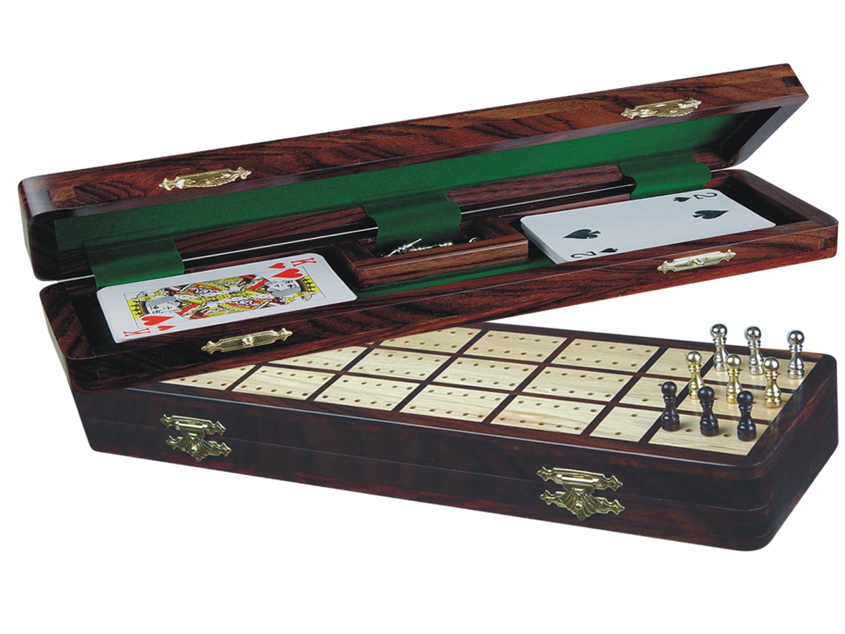 Imperial Cribbage Board & Box in Rosewood / Maple 12" - 3 Tracks