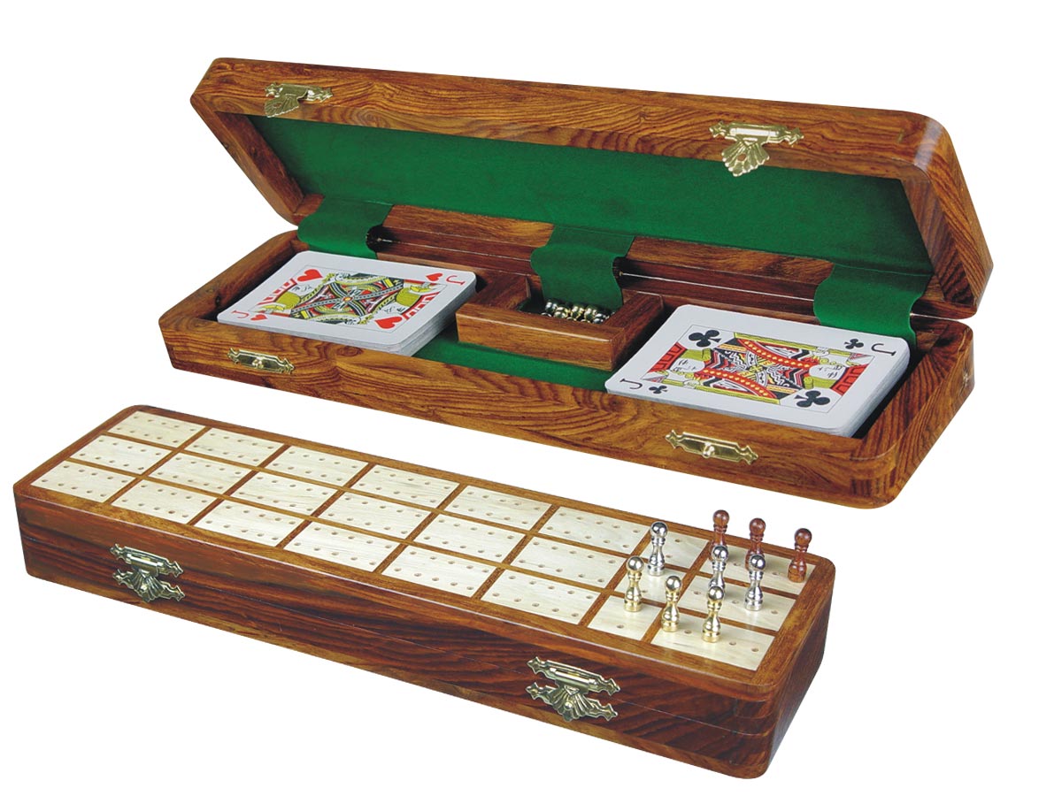 Imperial Cribbage Board & Box in Golden Rosewood / Maple 12" - 3 Tracks