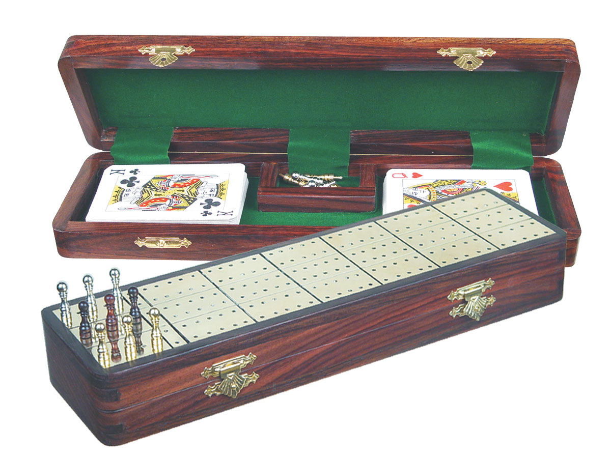 Royal Cribbage Board & Box in Rosewood / Brass 12" - 3 Tracks