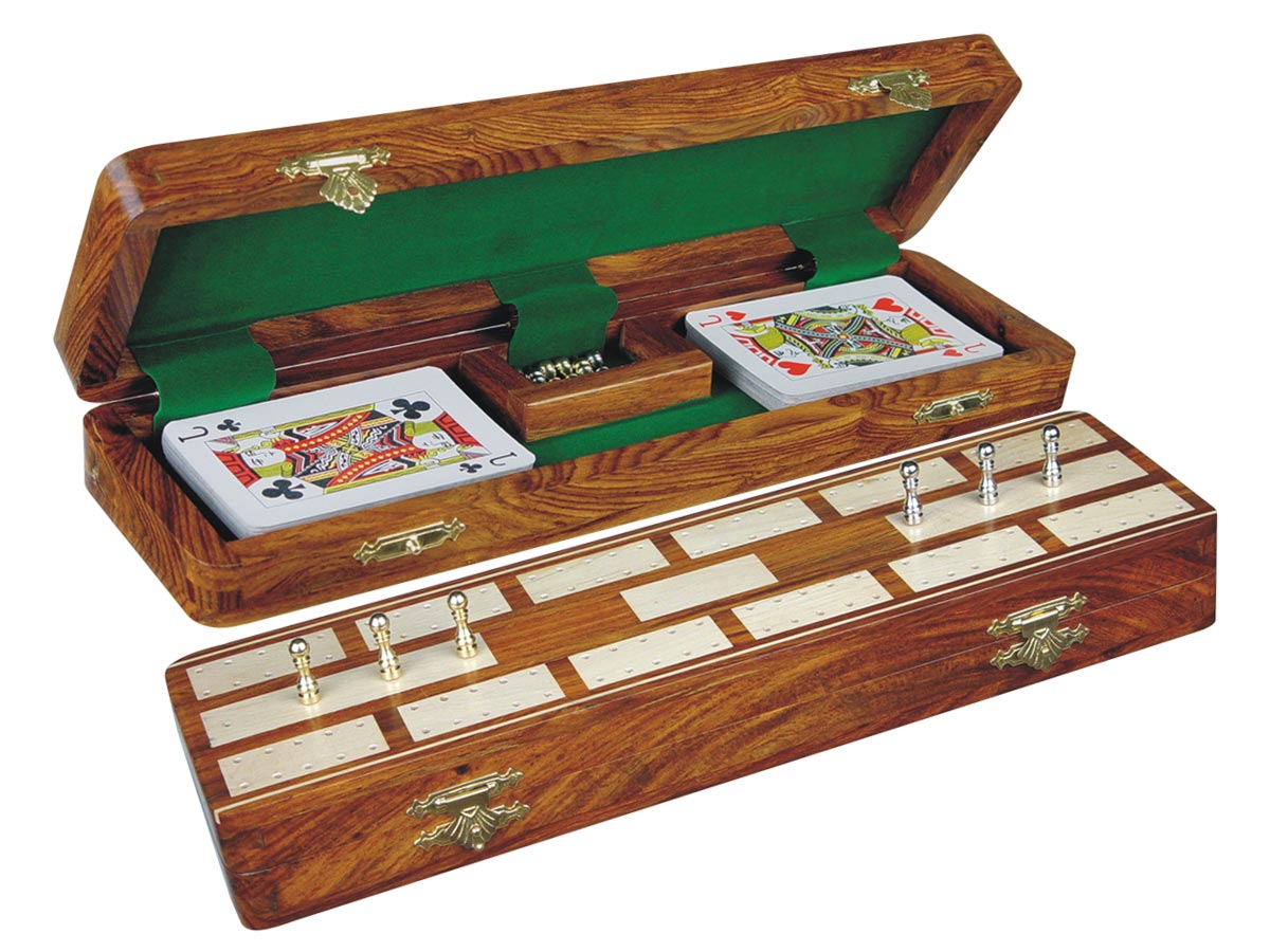 Majestic Cribbage Board & Box in Golden Rosewood / Maple 12" - 2 Tracks