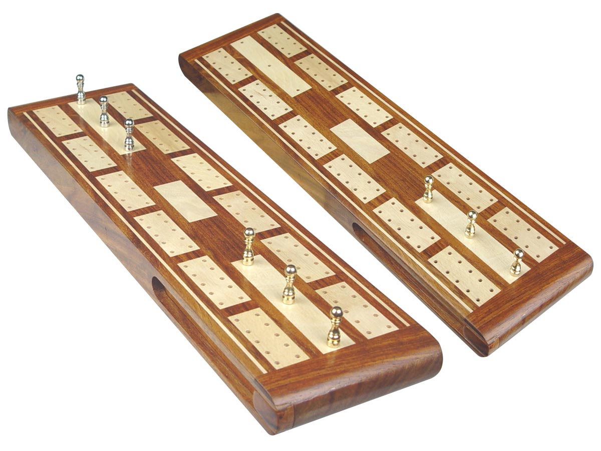 Majestic Flat Cribbage Board in Golden Rosewood / Maple 13" - 2 Tracks