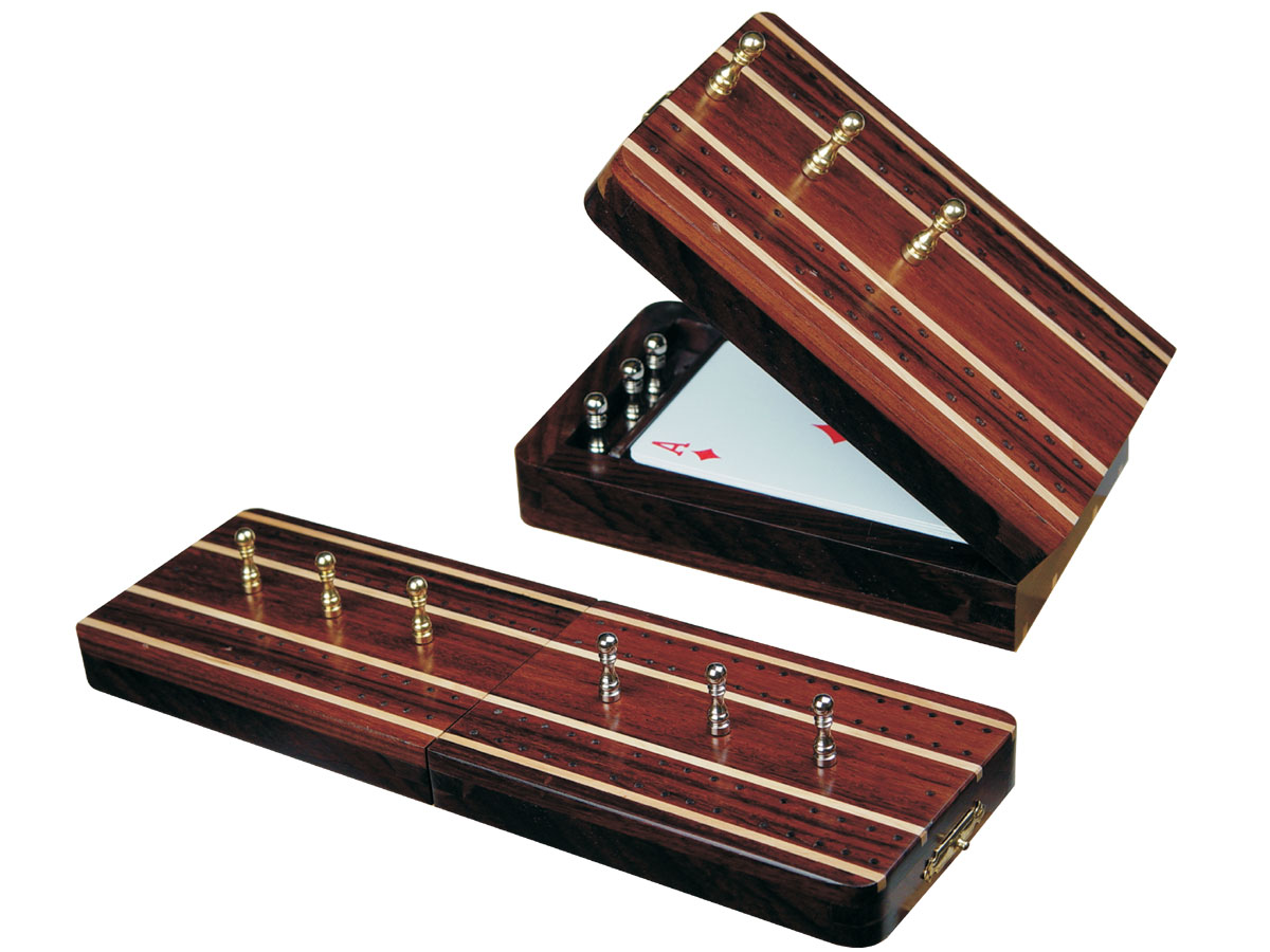 Supreme Folding Cribbage Board & Box in Rosewood / Maple 10" - 2 Tracks