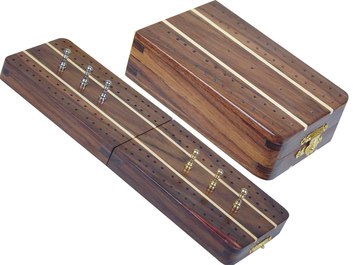 Sovereign Folding Cribbage Board & Box in Rosewood / Maple 10" - 2 Tracks
