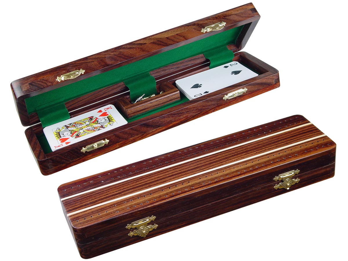 Sovereign Cribbage Board & Box in Rosewood / Maple 12" - 3 Tracks