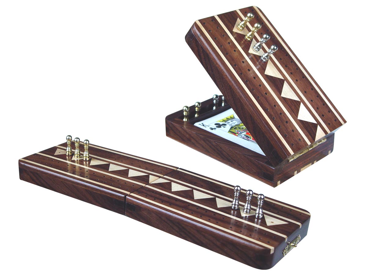 Monarch Folding Cribbage Board & Box in Rosewood / Maple 10" - 2 Tracks