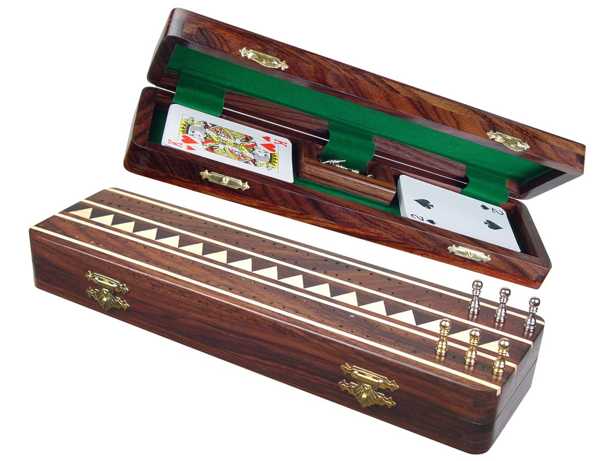 Monarch Cribbage Board & Box in Rosewood / Maple 12" - 2 Tracks