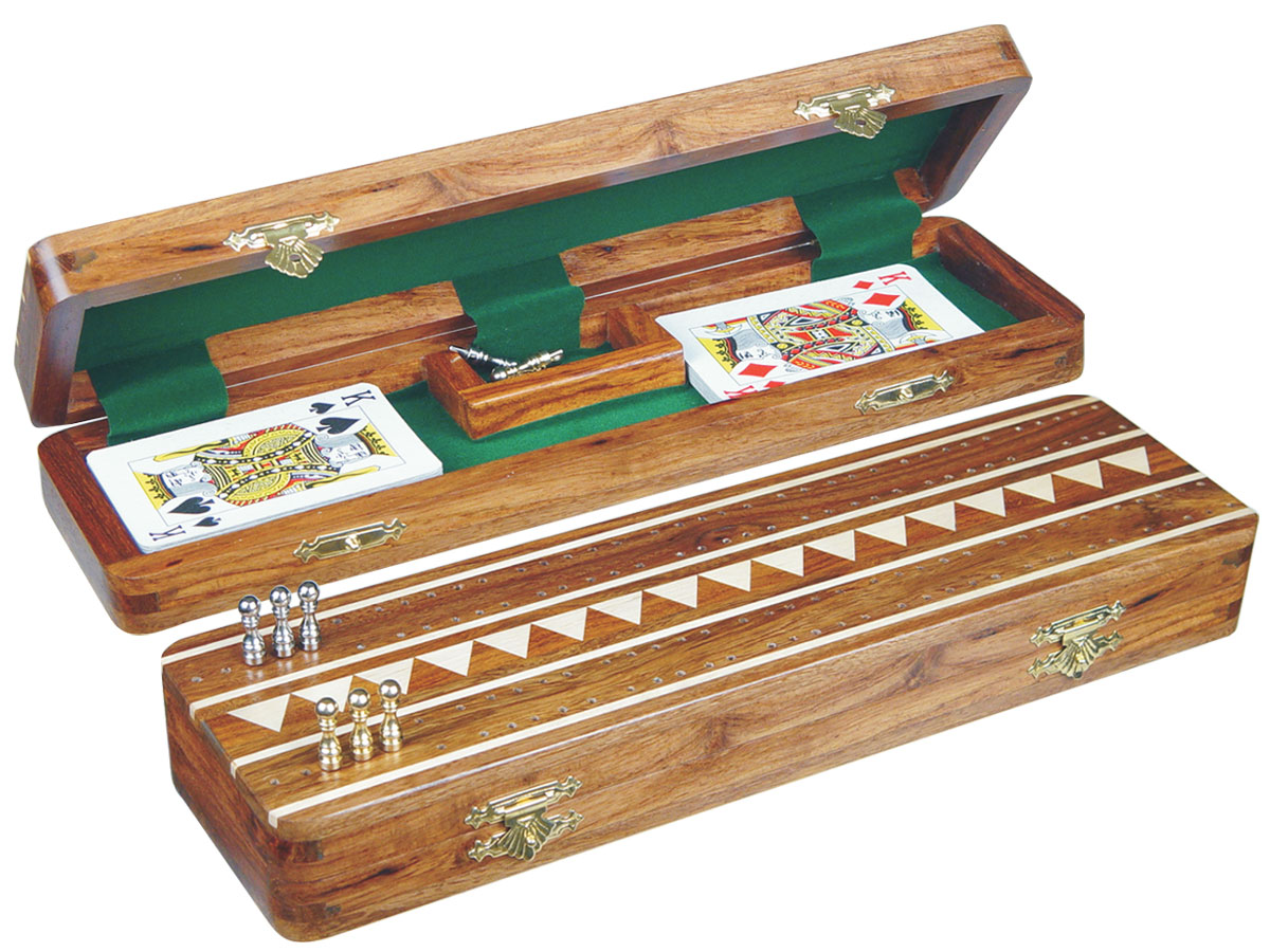 Monarch Cribbage Board & Box in Golden Rosewood / Maple 12" - 2 Tracks