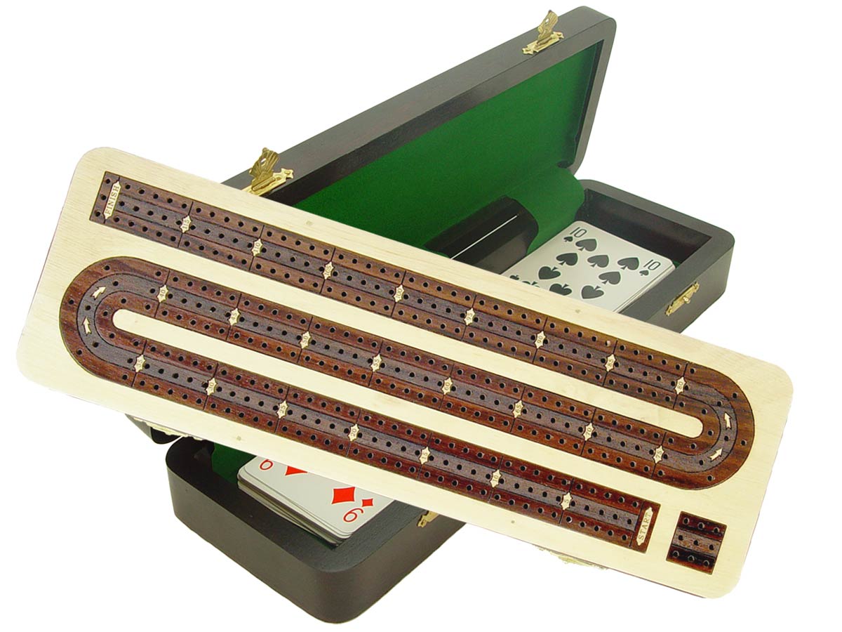 Continuous Cribbage Board / Box inlaid in White Maple / Rosewood 12" - 3 Tracks