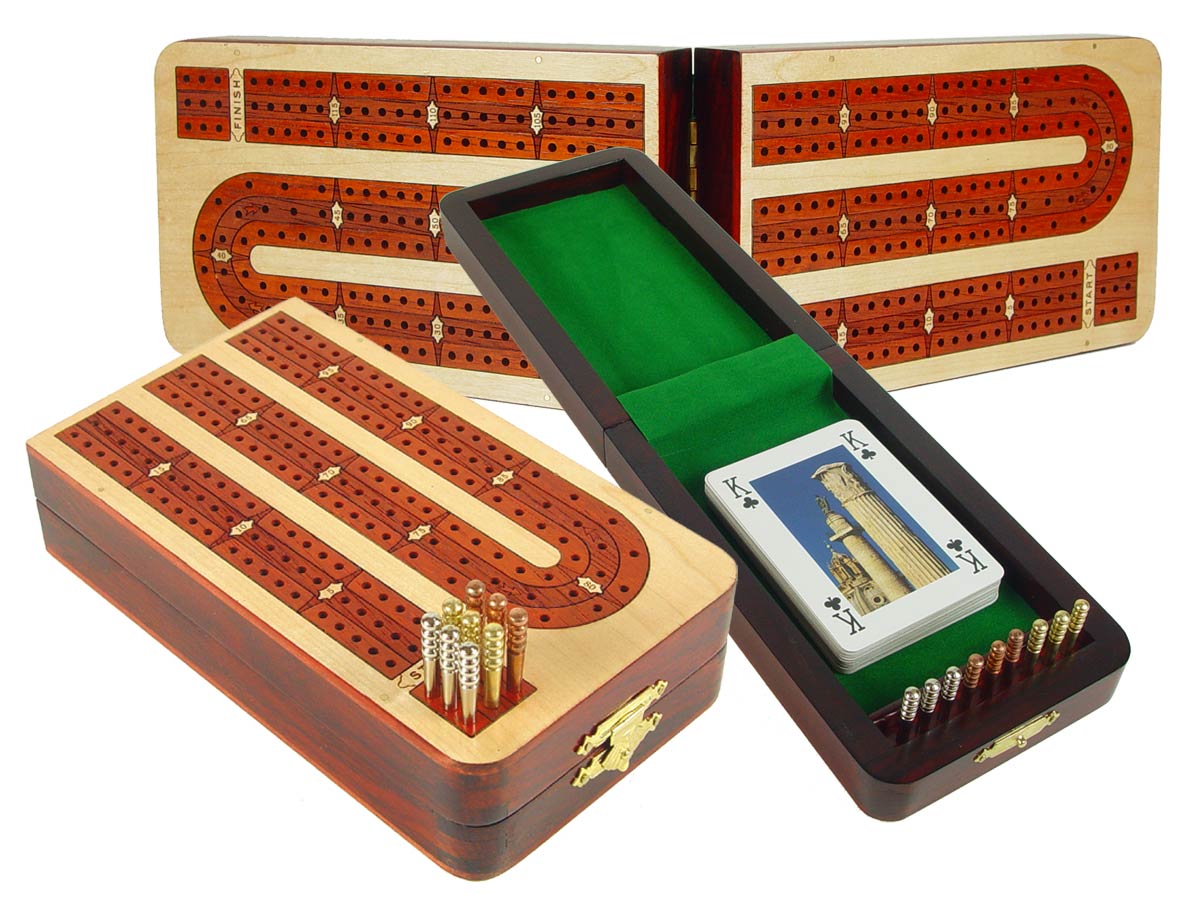 Folding Continuous 3 Tracks Cribbage Board inlaid with Maple / Bloodwood