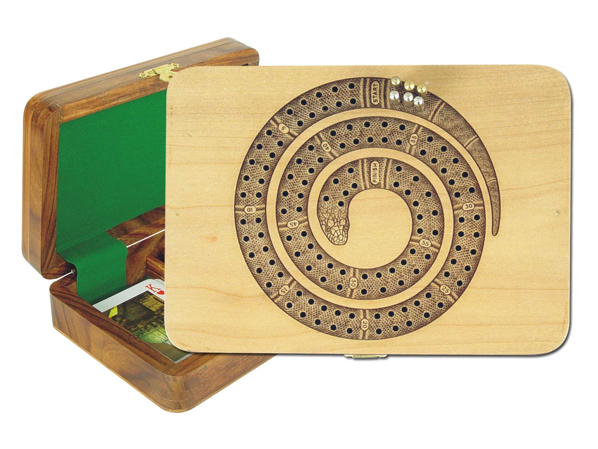 Cribbage Board Snake Shape 2 Tracks inlaid with Maple on Maple top Golden Rosewood Floor