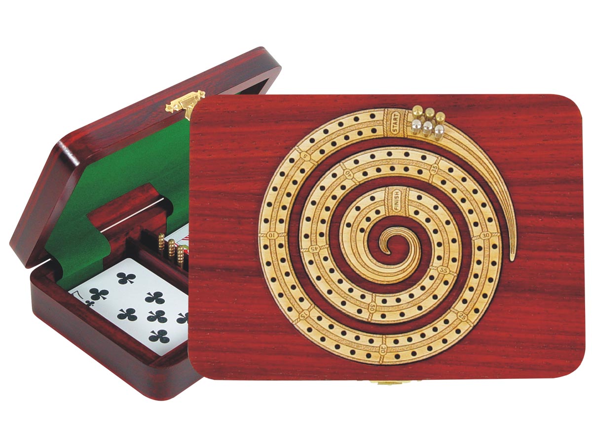 Wooden Spiral Shape Cribbage Board inlaid with Bloodwood / Maple - 2 Tracks