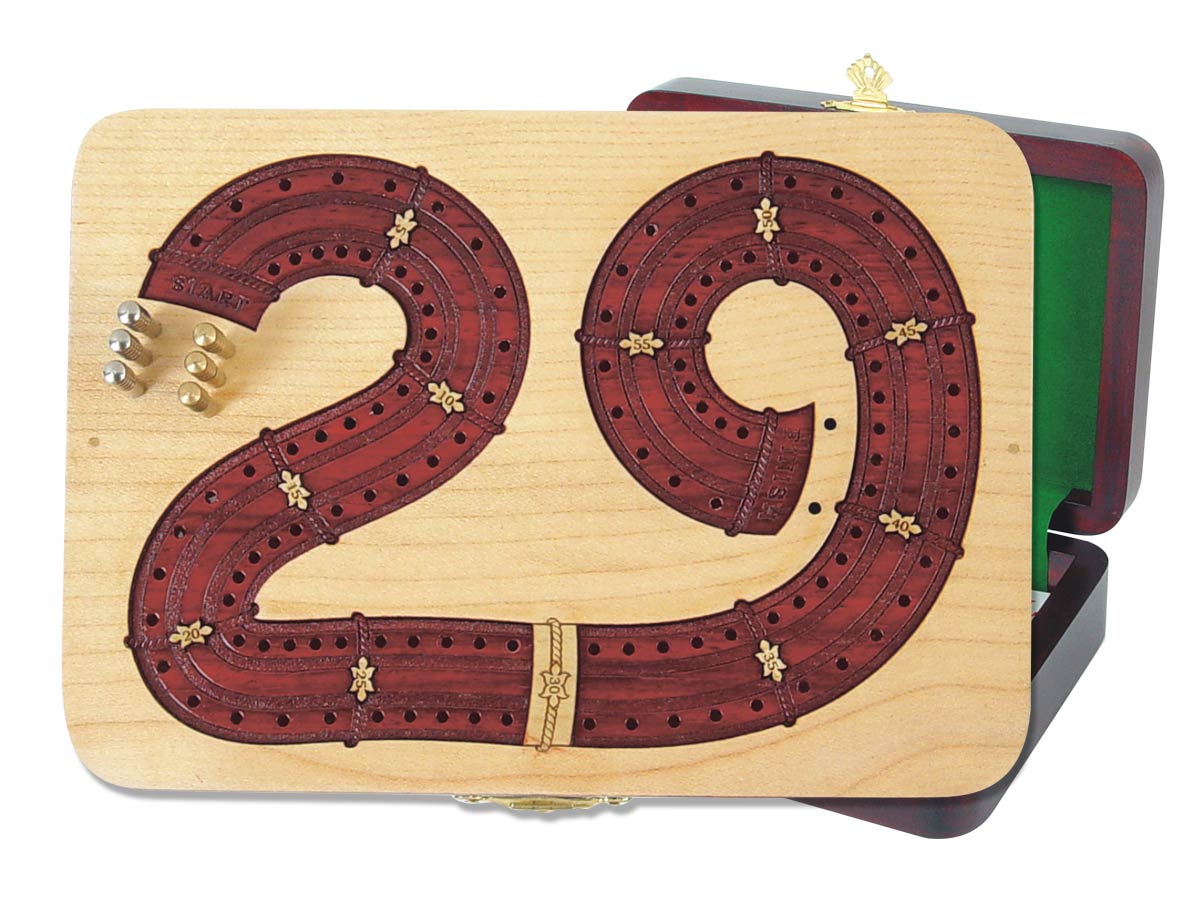 29 Cribbage Board inlaid in Maple / Bloodwood - 2 Tracks