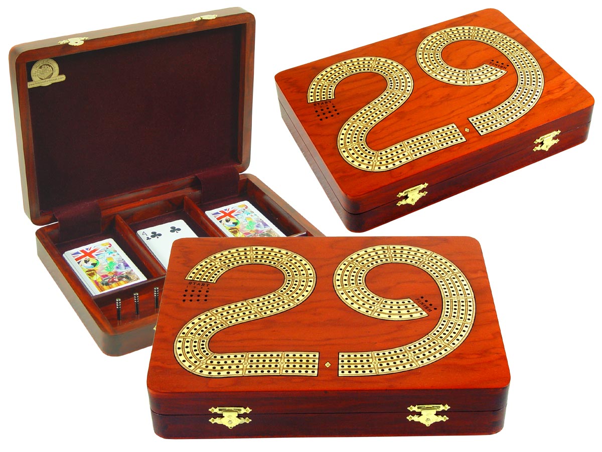 29 Cribbage Board Box Continuous 4 Track inlaid with Bloodwood / Maple :: 11" x 8"