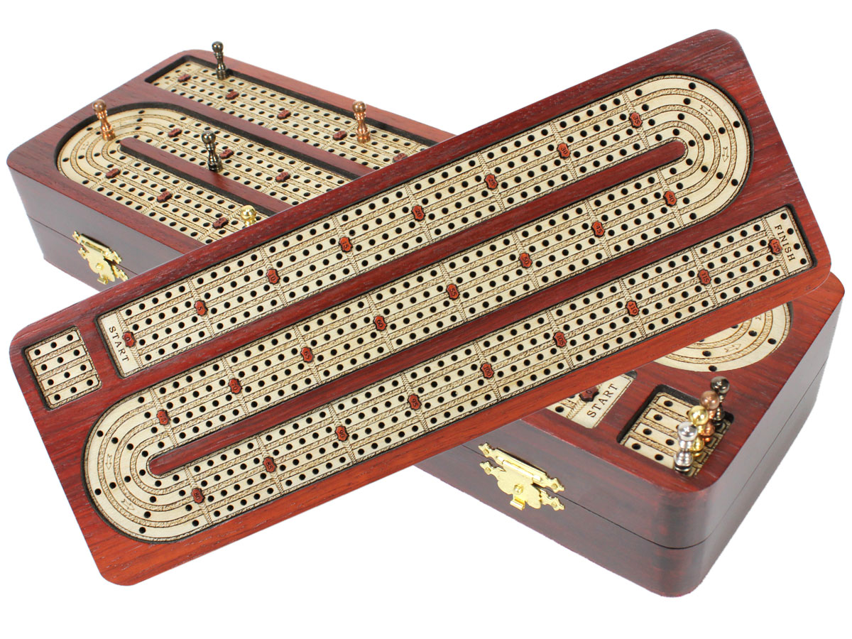 Continuous Cribbage Board inlaid with Bloodwood / Maple 4 Tracks :: 14"