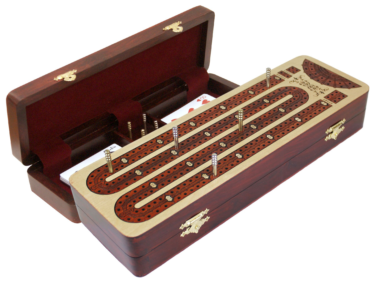 Continuous Cribbage Board Maple inlaid Bloodwood : 2 Tracks with place to mark won games