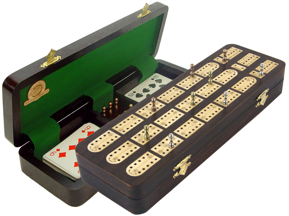 Unique Cribbage Board inlaid with Rosewood / Maple : 3 Tracks with place to mark won games