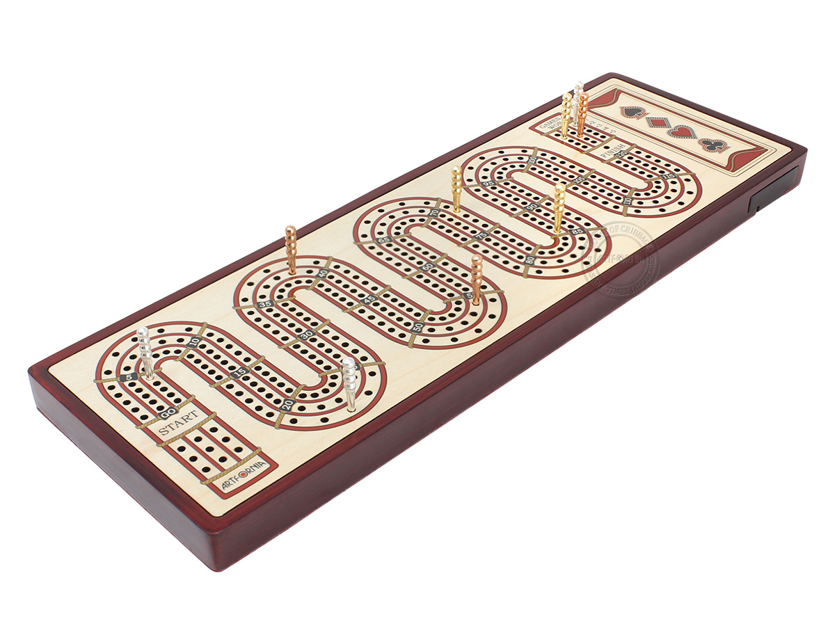 Artfornia - Continuous Cribbage Board - Zig Zag Design 3 Tracks with storage of pegs and place to mark won games